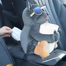 Coupon 2 in 1 Car Mounted Tissue Box Cartoon Plush Doll Auto Armrest Box Hanging Paper Drawer Storage Car Trash Can Tissue Holder