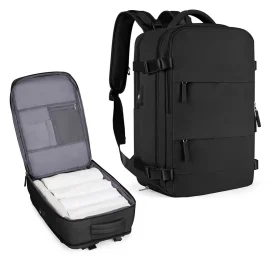 Coupon 40*25*20cm Waterproof Nylon Travel Backpack 180° Open Design Laptop Clothing Shoes Compartment Luggage Bag with Trolley Strap