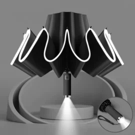 Coupon Automatic Folding Reverse Sun Umbrella Upgraded Windproof Design with Reflective Strip LED Light Convenient Handle Rainproof