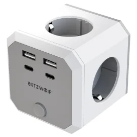 Coupon BlitzWolf BW EC2 8 in 1 Wall Cube Socket EU Plug Power Outlet Extender 4000W with Switch 4 AC Outlets or 2 USB A or 2 USB C for Home Bedroom Travel