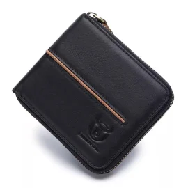 Coupon BULLCAPTAIN Men’s Genuine Leather Wallet Horizontal Zipper Multi-card Design Business Card Holder Driver’s License Money Clip