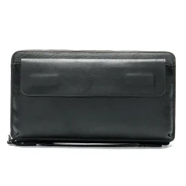 Coupon Ekphero Genuine Leather Wallet Long Handbag Large Capacity Card Holder Money Clip Retro Clutch Bag with Zipper Phone Pocket