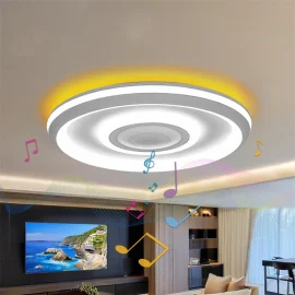 Coupon Elfeland LED Smart Music Ceiling Light with RGB Ambient Backlight Built in Bluetooth Speaker APP and Remote Control for Bedroom Living Room