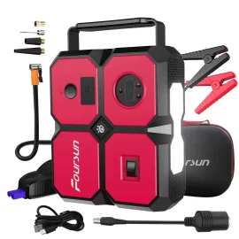 Coupon Foursun 26800Mah 4000A Portable Car Jump Starter with Air Compressor 10.35Bars Digital Tire Inflator with LED Light