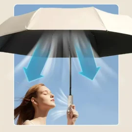 Coupon Fully Automatic Folding Umbrella with Fan USB Charge Cool Ultra light Parasol Black Coating UPF50+ Sun resistant Umbrellas