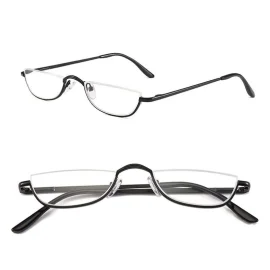 Coupon HD Half Moon Reading Glasses Metal Frame Lightweight Eyeglasses for Unisex Vision Care +1.5~+3.5 Diopter