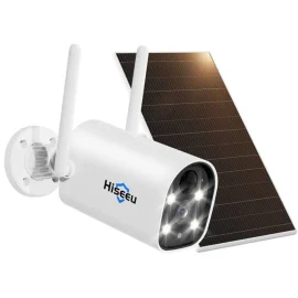 Coupon Hiseeu C40 4MP 2.5K Solar Powered Security Camera Rechargeable WiFi Outdoors Camera Color Night Vision Motion Detection Spotlight or Siren Alarm CCTV Surveillance Camera Work with Alexa