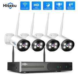 Coupon Hiseeu WK 4HBFO3 10CH NVR 3MP WiFi CCTV System Kit Color Night Vision Human Detection Two way Audio IP66 Waterproof Wireless IP Cameras Video Surveillance Kit