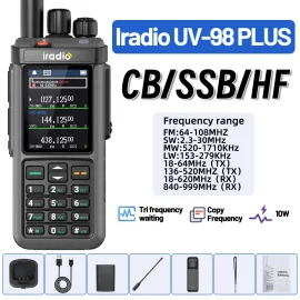 Coupon Iradio UV-98 PLUS 10W Walkie Talkie Multi Band Radio 2.4 Inch Screen Cross Band Repeater 1024 Channels Type-C Charging CB SSB HF FM SW MW LW Walkie Talkie