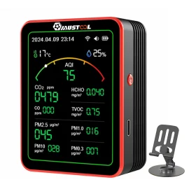 Coupon MUSTOOL 15 in 1 Air Quality Monitor Wifi Tuya App 15 in 1 Smart Tester With stand CO2 CO TVOC HCHO PM2.5 PM1.0 PM10 AQI Battery Powered Real Time Display for Home Office