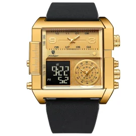 Coupon POEDAGAR Luxury Men Quartz Watch Fashion Rectangle Sport Watch Waterproof Multifunction Electronic Dual Display Wristwatch