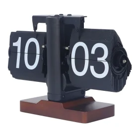 Coupon Retro Mechanical Flip Clock Square Wooden Base 24 Hour Retro Style Flip Down Clock Desk Decoration Multifunctional Flip Desk Clock Walnut Wood Construction for Home or Office Decor