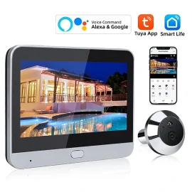 Coupon Smart Home Tuya 120 Wide Angle Door Peephole Camera 1080P Wireless One Way Intercom Video Eye Motion Detection Wifi Doorbell Camera 5000mAh Battery Work with AlexaandGoogle