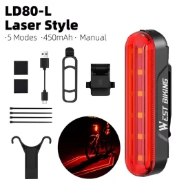 Coupon WEST BIKING Bicycle Laser Brake Sensing Taillight IPX5 Waterproof 450mAH USB Charging Bike Rear Light for Night Riding Safety