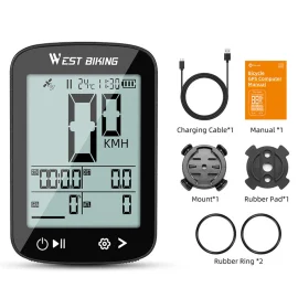 Coupon WEST BIKING XQ2 2.4” GPS Wireless Bike Computer Auto Backlight IPX7 Waterproof Type-C Charge Speedometer for MTB Cycling