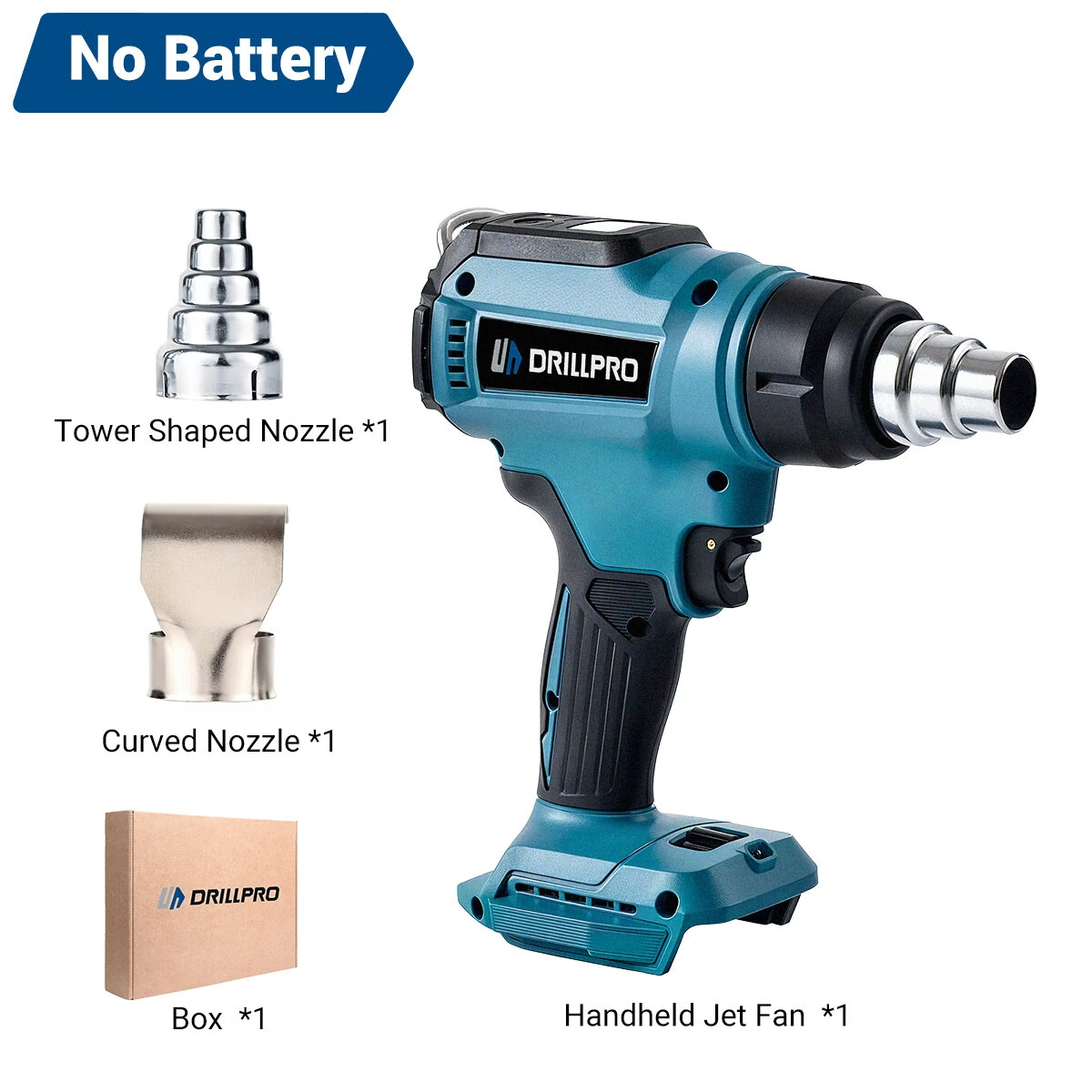 Coupon Drillpro 18V Heat Gun LED Display 30-650℃ Hot Air Gun Ceramic Heating Element for Shrink Wrapping Soldering No Battery – two battery & EU plug