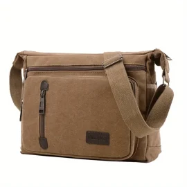 Coupon Vintage Canvas Crossbody Bag for Men Adjustable Strap Large Capacity Multi Layer Zipper Messenger Bags for Outdoor Sports Travel