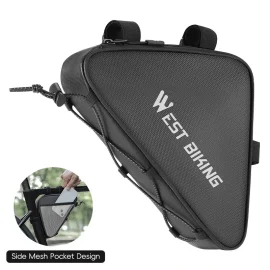 Coupon WEST BIKING 0.6L Bicycle Front Frame Triangle Bag With Mesh Pouch MTB Road Bike Waterproof Bottom Tube Bag Elastic Luggage Straps For Storage