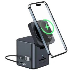 Coupon BlitzWolf BW TH17 9 in 1 Type C Docking Station Magnetic 15W Wireless Charger Stand USB C HUB with USB3.0+3 HD 4K at 30Hz Gigabit RJ45 SD or TF Card Slot PD 100W