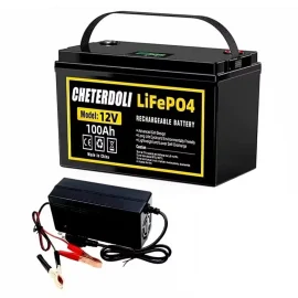 Coupon CHETERDOLI Lifepo4 Battery 12V 100Ah 12.8V Lithium Iron Phosphate Batteries Cycles Inverter Car Lighter with 14.6V 10A Charger