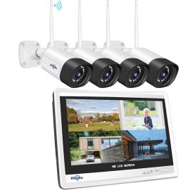 Coupon Hiseeu 8WK-12V-4HB315 5MP 8CH Wireless Security Camera System Kit with 12 inch LCD Monitor Smart Home WiFi Color Night Vision Two-Way Audio Work with Alexa EseeCloud APP Surveillance CCTV Systems