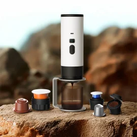 Coupon IPRee 3 in 1 Portable Electric Coffee Maker Capsule Coffee Grinder Travel Coffee Maker with Cordless Heating for Car and Home Camping