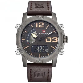 Coupon NAVIFORCE Fashion Sport Digital Watches Analog Date Clock Luminous Waterproof Genuine Leather Strap Wristwatch for Male