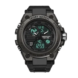 Coupon SANDA Men’s Sport Dual Display Watch Outdoor Waterproof Luminous Date Week Multifunctional Digital Wristwatch