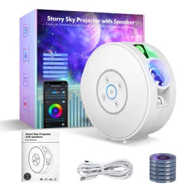 Coupon BlitzWill BW PLT2 Smart Star Projector with Star and Colorful LED Nebula 6 Theme Film Slides bluetooth Speaker White Noise Alarm APPand Voice Control