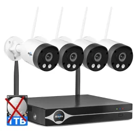 Coupon Hiseeu WK-4HBY08 4CH Wireless Security Camera System 8MP Ultra HD 4K WiFi Indoor Outdoor Color Night Vision Two-Way Audio CCTV System – EU Plug