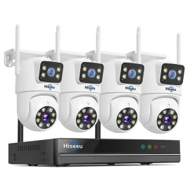 Coupon Hiseeu WK-4HS03 3K 6MP 5X Digital Zoom Dual Lens WiFi Camera with 10CH NVR Security Camera System Kit Full Color Night Vision Human Detection APP Remote Viewing P2P Video CCTV Surveillance Outdoor Camera System IP66 Waterproof