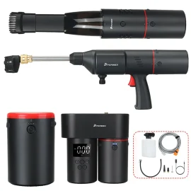Coupon POPDEER PD E Pro Multifunctional 4 in 1 Cordless Tire Inflator Pump + Car Washer+ Vacuum Cleaner + Cordless Power Bank Charger