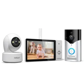Coupon SriHome DH050 DH002 SH064 8MP 4K UHD Baby Monitor Kit with 5 inch Touch Screen WiFi Crying Detection Human Tracking Alarm 2 Way Audio 5200mAh Home Doorbell Baby Camera Doorbell Kit