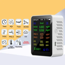 Coupon 12 in 1 Air Quality Monitor Tuya wifi HCHO CO Formaldehyde Portable Carbon Dioxide Detector with Real Time Data CO2 HCHO TVOC PM2.5 PM10 CO Temperature Humidity Meter USB Charging WiFi Enabled for Home and Office Use