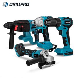Coupon Drillpro 1 Set 800N.M Electric Wrench, Hammer, Power Drill Machine, Angle Grinder with/without Battery – two battery & EU plug