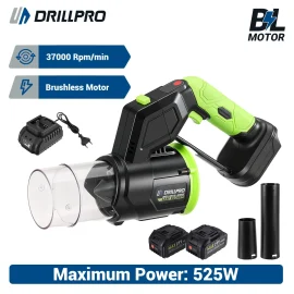 Coupon Drillpro 18V Brushless Motor Garden Blower with Rotating Head 525W 4 Speed Settings 50 m/s 37000 RPM Compatible with 18V Power Tool Batteries Lightweight and Portable Dust Removal Machine – with 2 Batteries