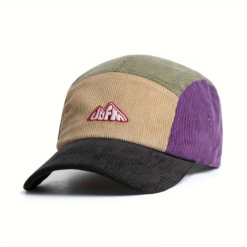 Coupon Corduroy Color-Block Baseball Cap Fashion Retro Unisex Adjustable Hat Comfy Breathable Round Crown Embroidered Peaked Cap for Men Women